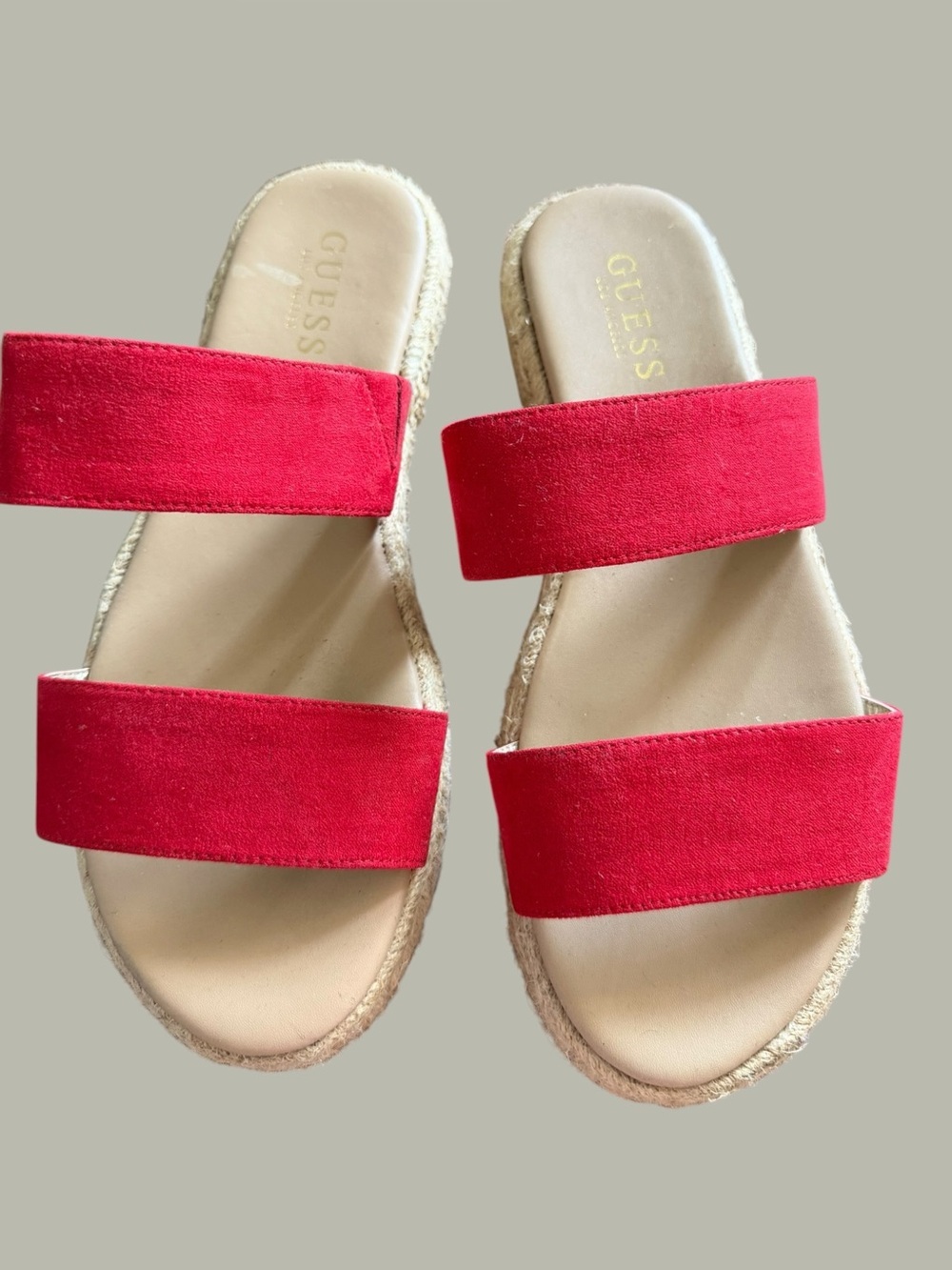 GUESS Red Double-Band Slide Sandals